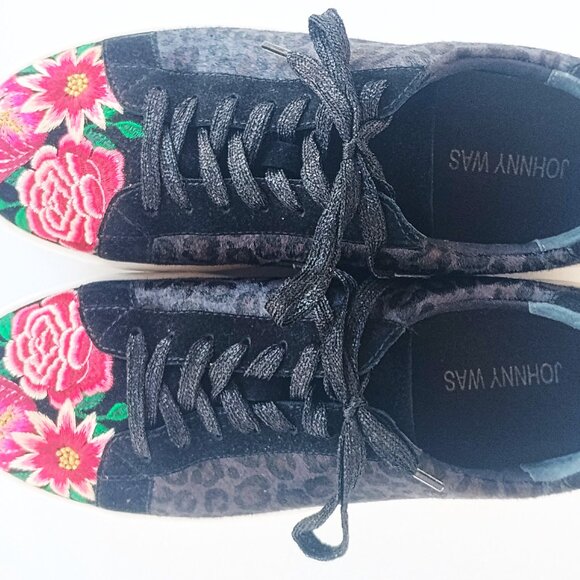 Johnny Was Embroidered Floral Leopard Sneakers Size 9 EUC - Picture 2 of 6